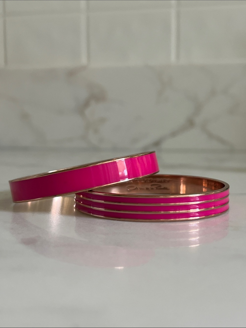 Set of 2 Hot Pink Enamel Bangle Set - Oscar de la Renta Extraordinary Jewelry